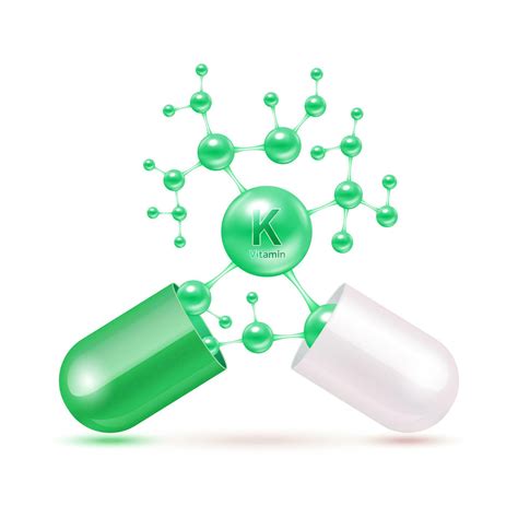 Vitamin K green in capsule. Vitamins complex and minerals in molecular form. Dietary supplement ...