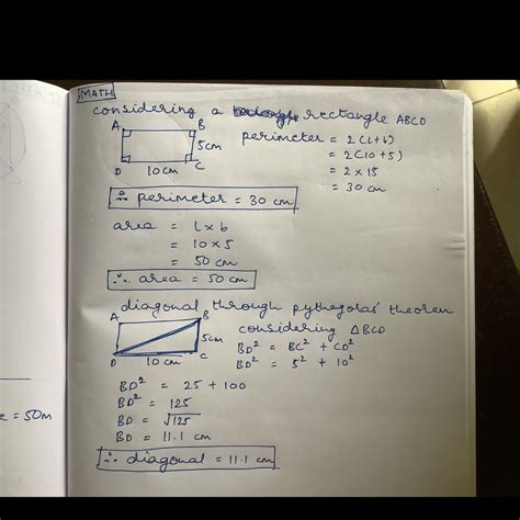 If i have a reactangle measuring 10cm, 5cm find it permeter, its area ...
