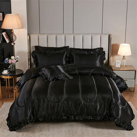 Amazon.com: Satin Comforter Set with Sheet Set Full 8 Pieces Silk Like ...