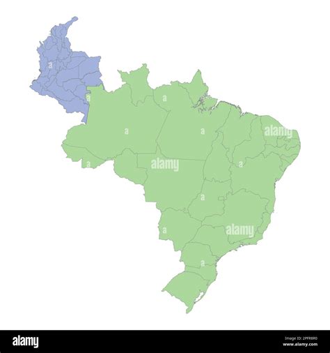 High quality political map of Brazil and Colombia with borders of the ...