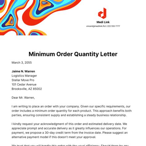 Free Minimum Order Quantity Letter Template to Edit Online