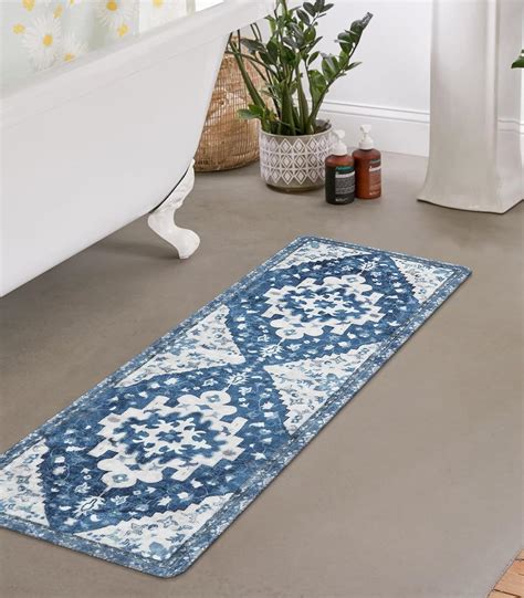 Amazon.com: Uphome Boho Retro Bathroom Rug Runner Blue Non-Slip Soft ...