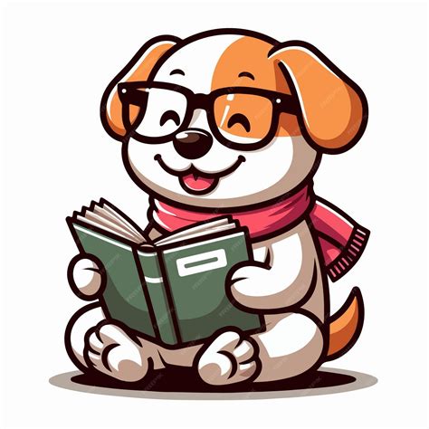 Premium Vector | Vector cute cartoon dog reading a book illustration