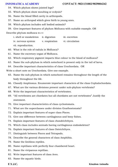 Class 11 Important Questions for Biology - Kingdom Animalia | PDF - reproduction of urochordata