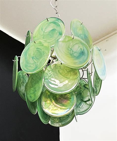 Beautiful 1970’s Vintage Italian Murano chandeliers - 24 green disks For Sale at 1stDibs ...