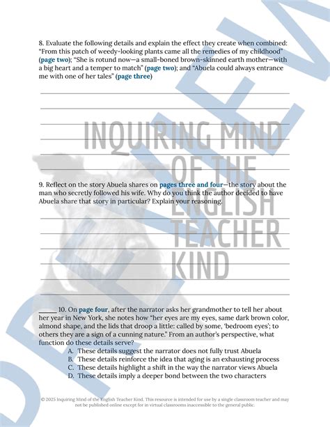 "The Witch's Husband" by Judith Ortiz Cofer Literary Analysis Worksheet ...