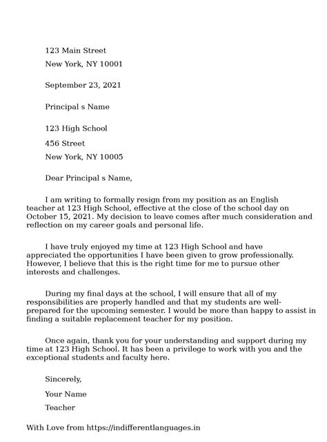 2 Examples of Teacher Resignation Letter To Principal Pdf