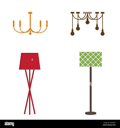 Furniture chandelier, floor and table lamp in flat cartoon style. A set ...