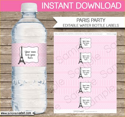 Free Printable Water Bottle Label Template Of Paris Party Water Bottle ...