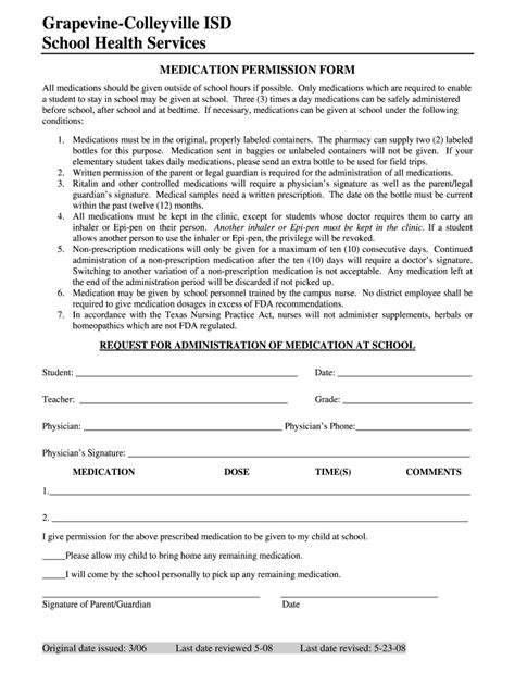 Fillable Online gcisd-k12 Grapevine-Colleyville ISD School Health ...