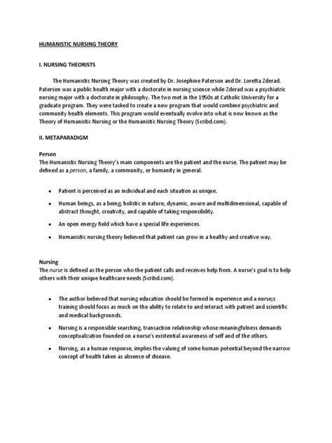 Humanistic Nursing Theory | Download Free PDF | Humanistic Psychology | Nursing