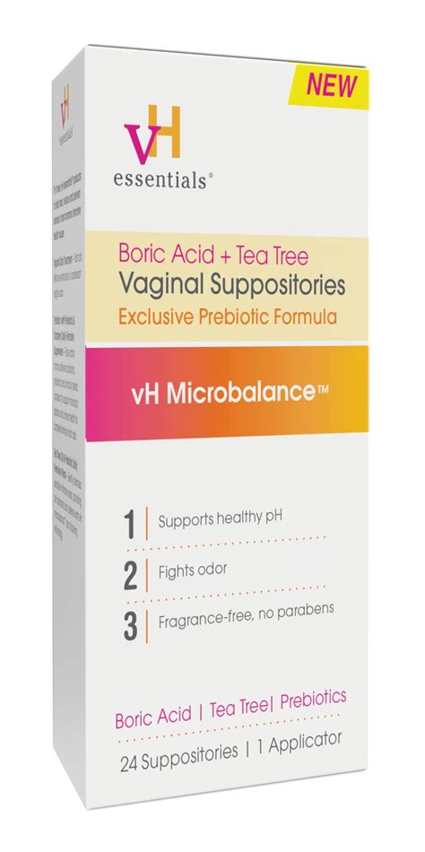 Vh Essentials Boric Acid And Tea Tree Vaginal Suppositories Prebiotics ...