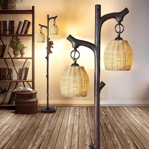 Scenekoy 65'' High Farmhouse Rustic Country Cottage Floor Lamp Tree ...