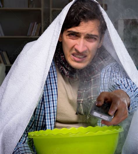 The Sick Man Doing Inhalation At Night In Home Sick Man Doing Inhalation At Night In Home Photo ...