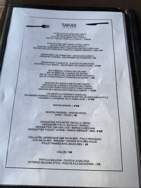 Carta del restaurante El Bistró del Begur, Begur