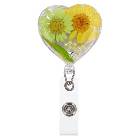 Retractable Nurse Badge Reel Heart-Shaped Badge Holder Heavy Duty Flower ID Card Name Tag Holder ...