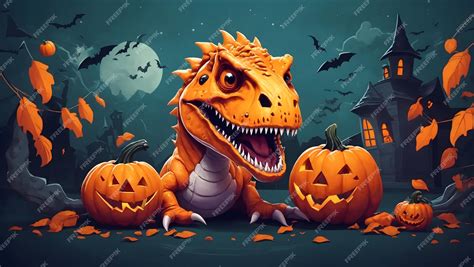 Premium AI Image | Halloween Background Dinosaur Illustration Trex ...