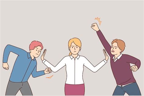 Woman stop aggressive men before fight | Premium Vector