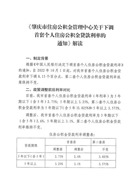 肇庆市政策解读《关于下调首套个人住房公积金贷款利率的通知》（2022年）