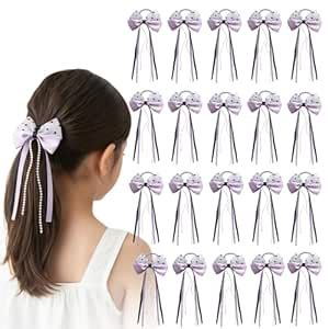 KARP 20Pcs Purple Bow Hair Ties for Girls – Polka Dot Ribbon Ponytail ...
