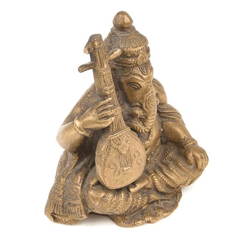Seated Elephant God Ganesh Statue Playing Veena