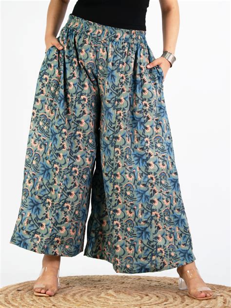 Printed Cotton Flared Palazzo - GreenKantha for Women l Sizes XS to 8XL ...