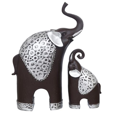 eCraftIndia Set Of 2 Black Silver Polyresin Trunk Up Elephant Statues