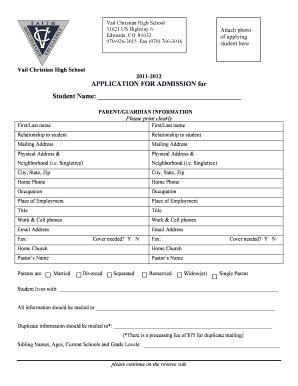 Fillable Online 2011 2012 Application for Admission-FULL PACKET ...