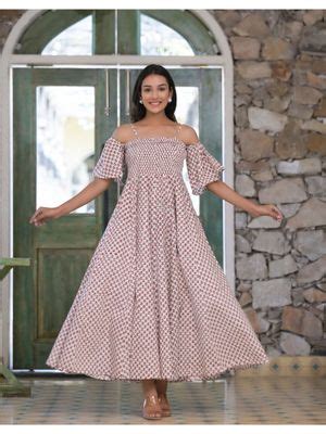 Buy Hatheli Floral Smocked Hand Block Dress Online