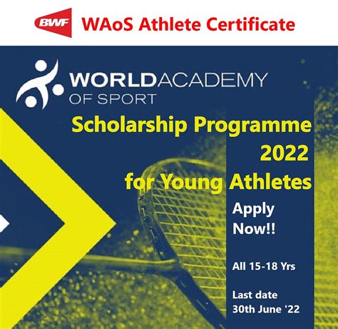 BWF WAoS Athlete Certificate Scholarship Programme 2022 for Young ...