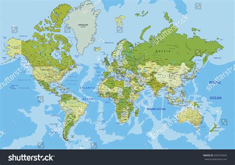 Highly Detailed Political World Map Labeling 库存矢量图（免版税）442470445 | Shutterstock