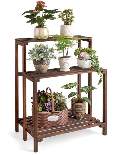 Mkono Wood Plant Stand 3 Tier Plant Shelf Indoor Outdoor | Desertcart INDIA