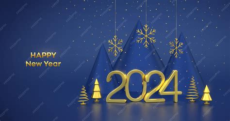 Premium Vector | Happy new 2024 year 3d golden metallic numbers 2024 ...