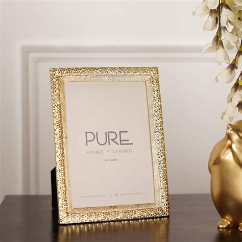 PURE HOME + LIVING Gold Plated Textured Metal Photo Frame, Tabletop ...