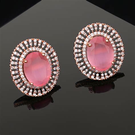 Buy Estele Rose Gold Plated CZ Circular Designer Stud Earrings with ...