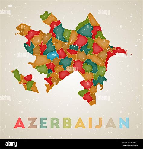 Azerbaijan map. Country poster with colored regions. Old grunge texture. Vector illustration of ...