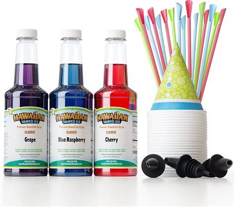 Amazon.com: Hawaiian Shaved Ice Syrup Assortment with 3 - 16oz Bottles ...
