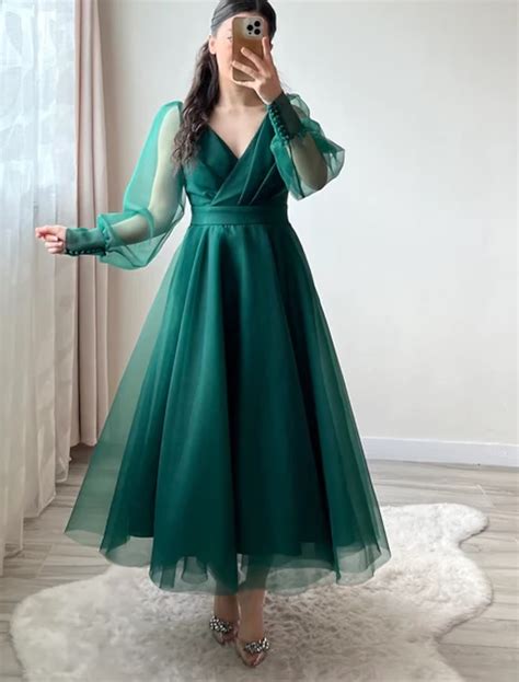 A-Line Cocktail Dresses Minimalist Dress Christmas Tea Length Long ...