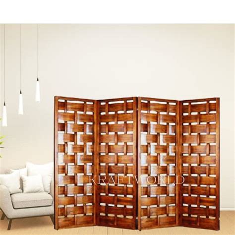 KRAFTWORLD Wooden Foldable Room Partition for Living Room, 4 Panel ...