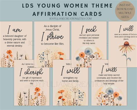 LDS Young Women Theme Printable Cards for Affirmation of Young Women ...