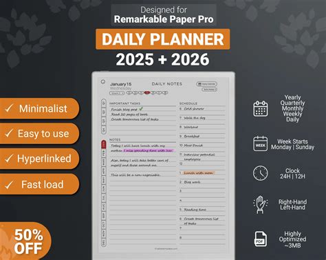 For ReMarkable Paper Pro Daily Planner 2025 & 2026