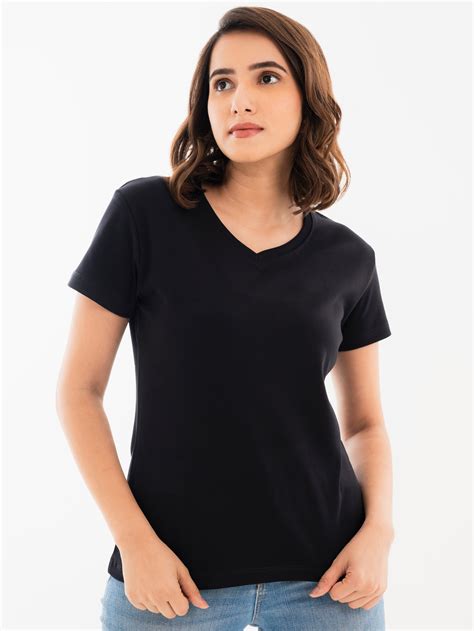 V Neck Cotton T-Shirt Black – Halff Grey