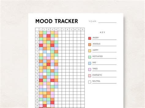 Mood Tracker Printable, Yearly Mood Tracker, Mood Tracker, Mood Chart, Bullet Journal, Daily ...