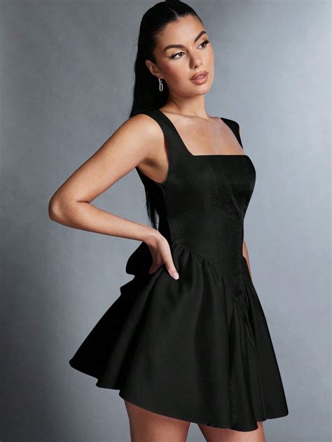 SHEIN BAE Backless Dress With Bow Tie And Flared Hem | SHEIN USA