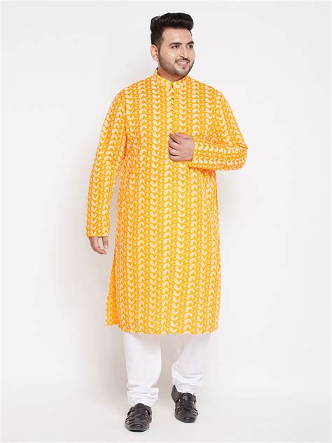 Plus Men's Kurta Pant Cotton in Orange & White | VASTRAMAY – vastramay