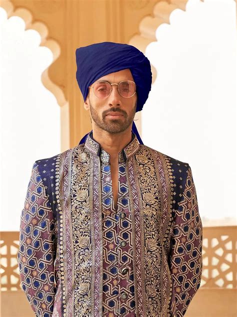Blue Men's Indo-western Jacket Sherwani Set For Weeding - VJV Now - India