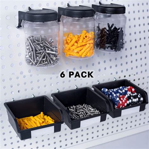 Buy ODAHIS 6 Pack Black Peg board Bins - Pegboard Storage Jars ...