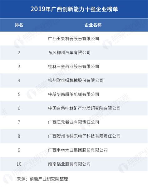 2019年广西创新能力十强企业排行榜_研究报告 - 前瞻产业研究院