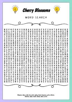 Cherry Blossoms : Word Search Challenge Worksheet - No Prep by Land of ...
