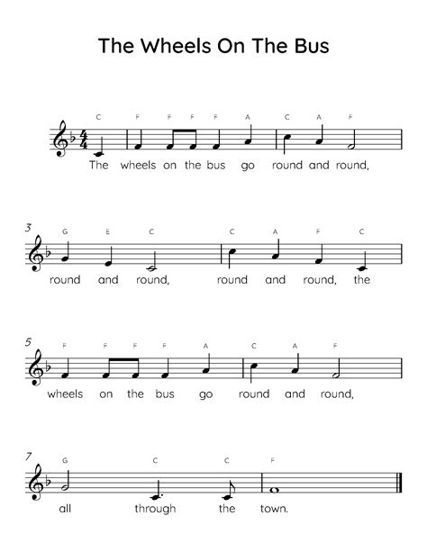 The Wheels On The Bus Easy Piano Sheet Music